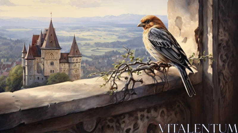 Bird Overlooking the Castle Landscape AI Image