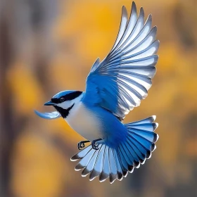 Soaring Blue Jay Against Golden Light