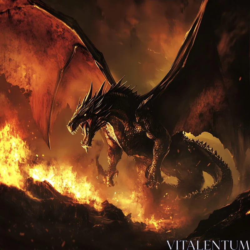 AI ART Dragon Ignited by Fire Digital Artwork