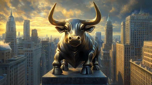 Urban Bull Sculpture at Twilight