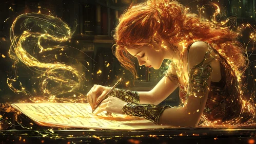 Fantasy Writer with Glowing Pen