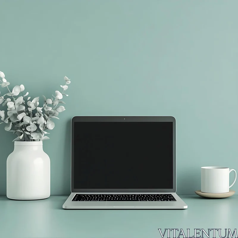 Stylish Desk Setup with Eucalyptus and Coffee AI Image