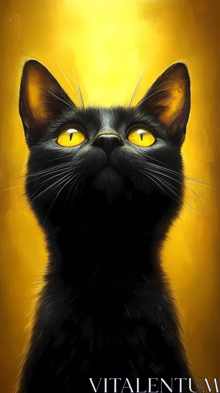 Artistic Black Cat Gaze AI Image