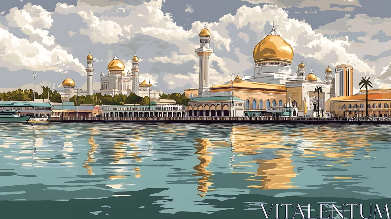 AI ART Cityscape Mosque Golden Domes View