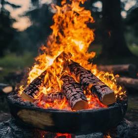 Majestic Campfire with Blazing Flames on Charred Logs