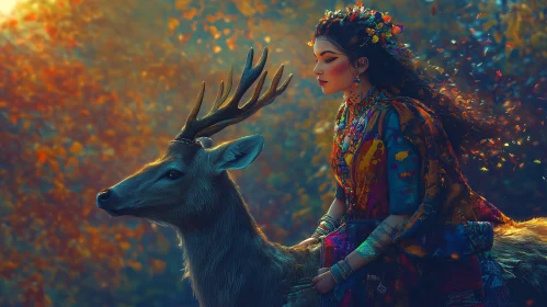 Woman riding a deer