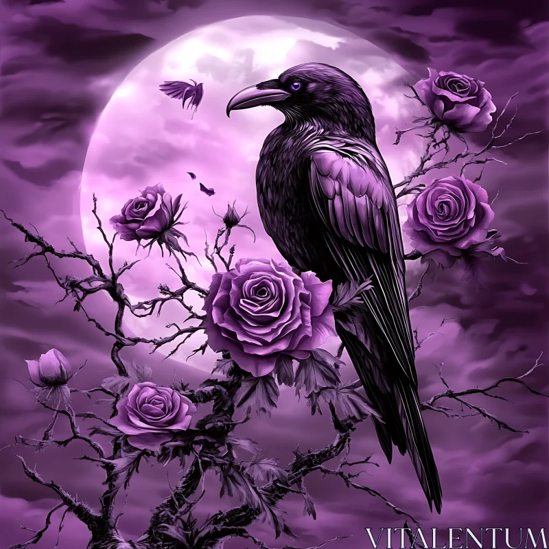 Purple Raven with Roses AI Image