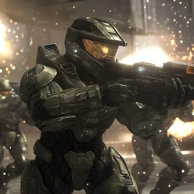 Futuristic Soldier with Rifle