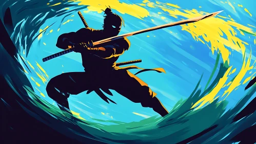 Silhouette of a Ninja with Swords