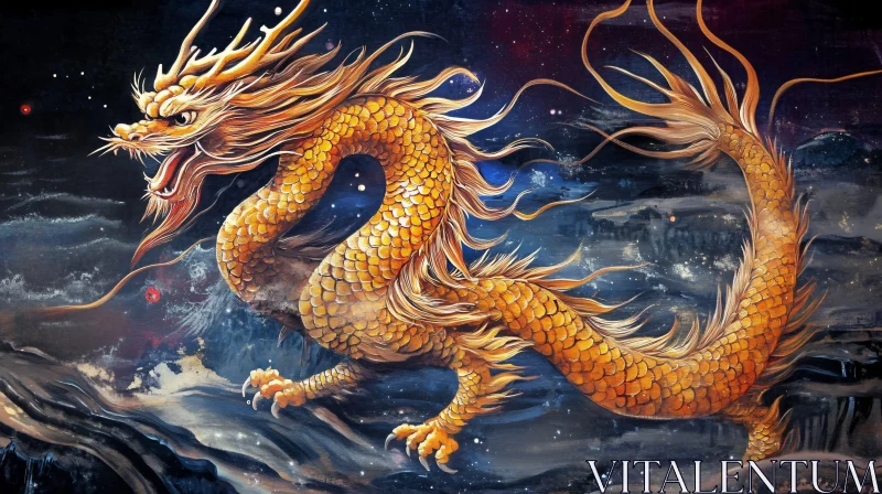 AI ART Mythical Golden Dragon Art