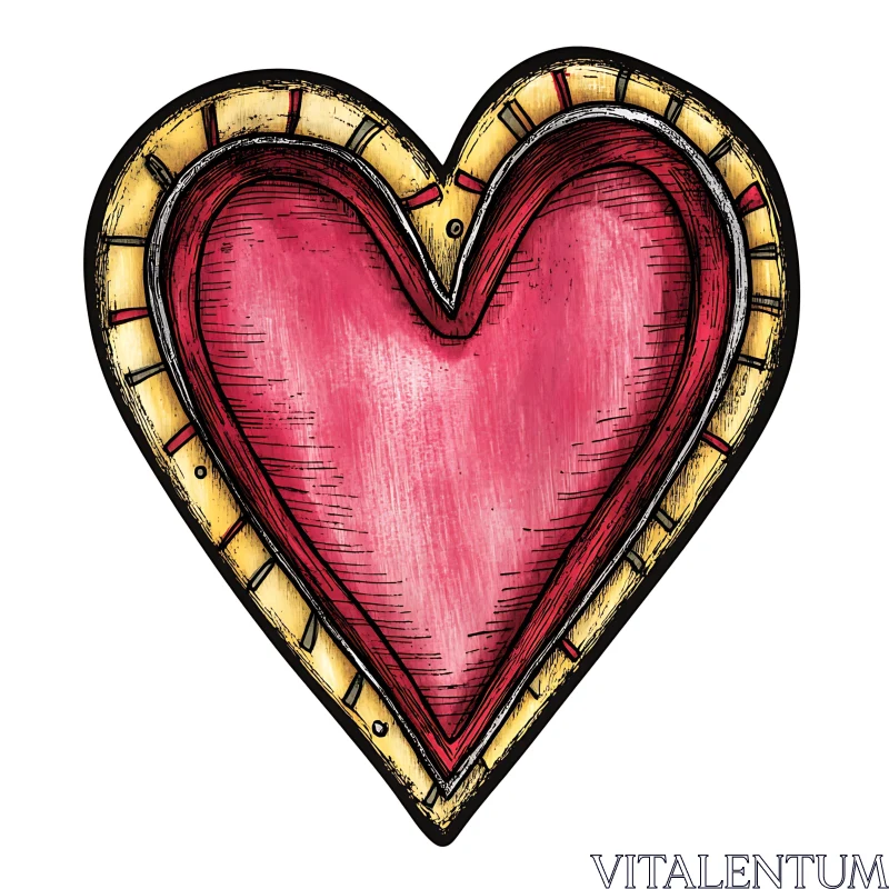 Decorative Heart with Gold and Red Design AI Image