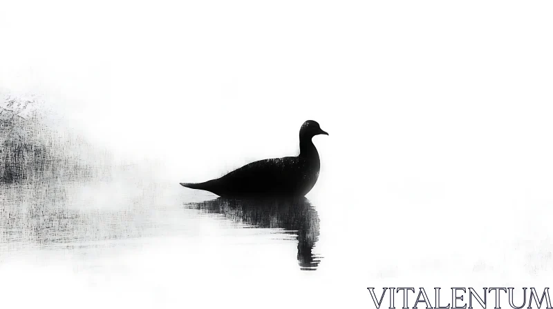 Monochrome Waterfowl Reflection AI Image