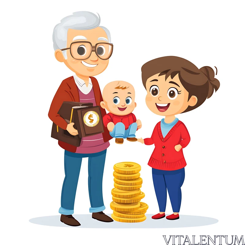 AI ART Cartoon Family with Gold Coins