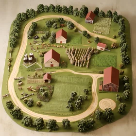 Miniature Farm Landscape with Barns and Fields