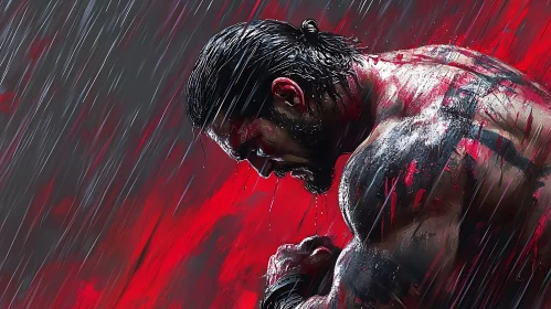 Intense Man in Rain Art