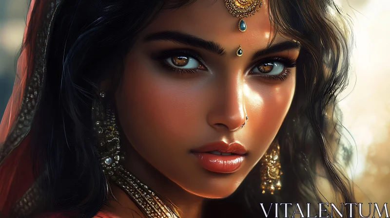 AI ART Serene Woman with Dark Hair and Jewelry