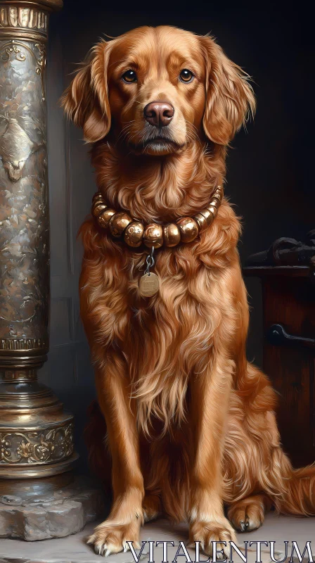 Noble Golden Retriever with Gold Collar AI Image