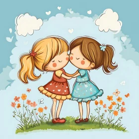 Cartoon Girls Affection Illustration