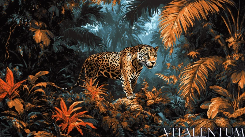 Jungle Jaguar Amidst Lush Foliage AI Image