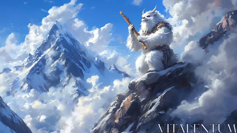 Snowy Yeti Playing Flute on Peak AI Image