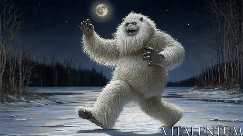 Friendly Yeti Walking on Snow AI Image