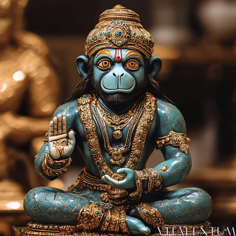 Golden Adorned Hanuman Sculpture AI Image