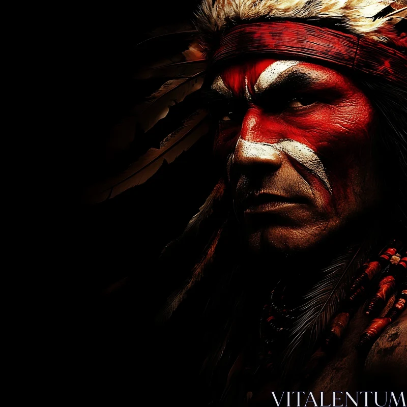 AI ART Indigenous Warrior's Face: A Portrait of Strength