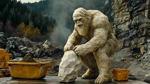 Bigfoot Studying Rock Formation