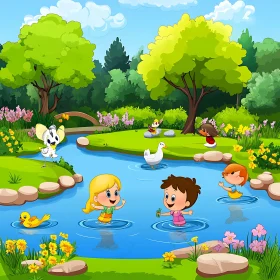 Children's Cartoon Illustration by the River