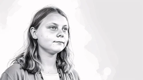 Greta Thunberg Contemplative Black and White Image