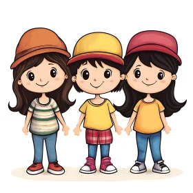 Three Cartoon Girls Illustration