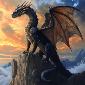 Fantasy Dragon Sunset Landscape