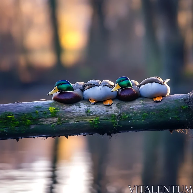 Resting Ducks on a Log AI Image