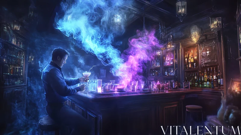 AI ART Man at Bar with Spectral Cocktails