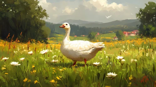 Serene Country Scene with Goose