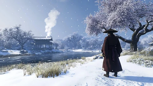 Snowy River View with Person