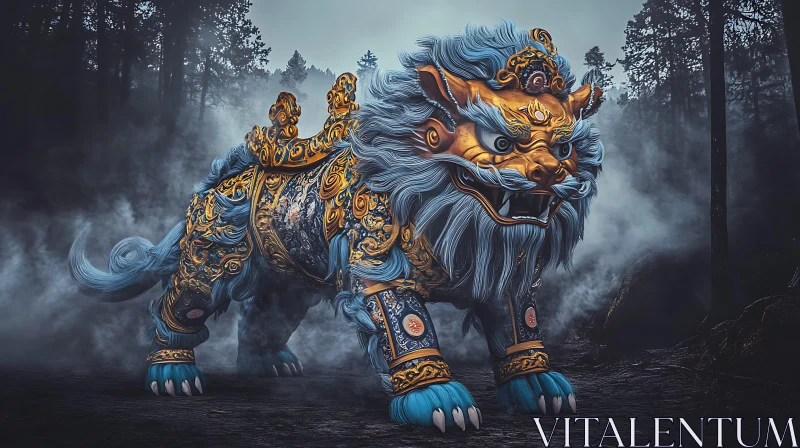 Foo Dog Art in Forest Ambiance AI Image