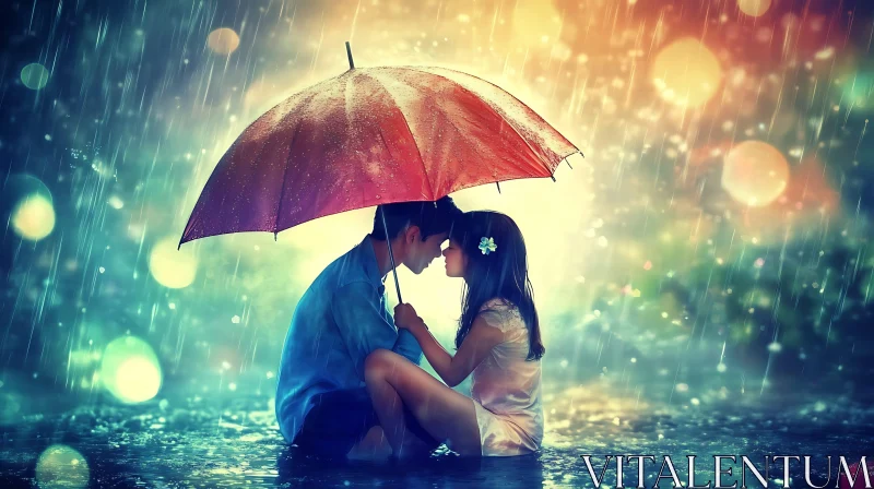 Love in the Rain: Intimate Couple Moment AI Image