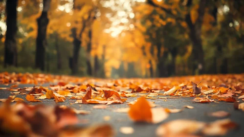 Golden Fall Foliage on Road