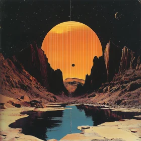 Dreamscape: Mountains Under a Giant Sun