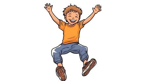 Cartoon Boy Jumping with Joy