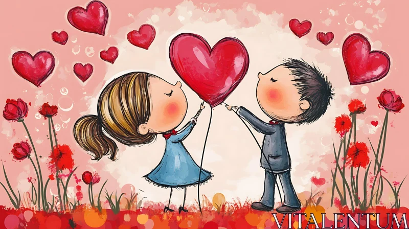 Whimsical Love Illustration with Children AI Image