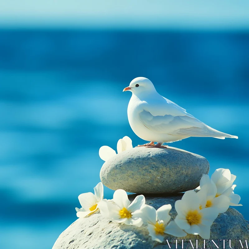 Peaceful Dove Resting by the Sea AI Image