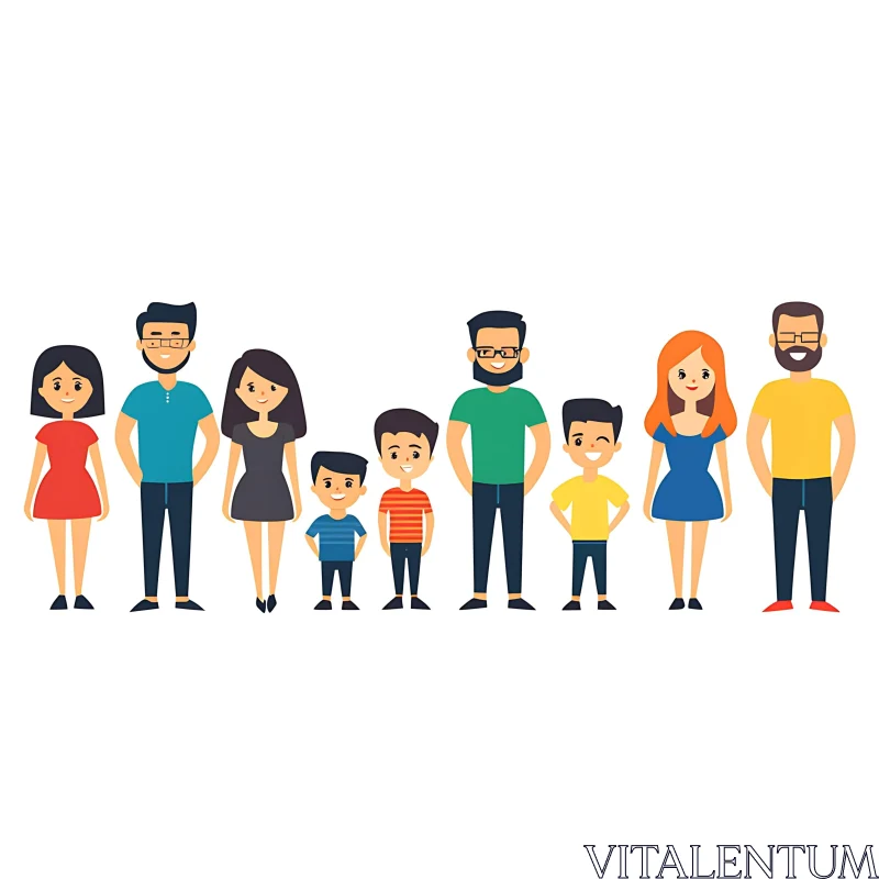 Colorful Family Portrait Illustration AI Image