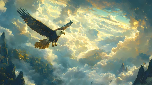 Eagle in Flight Over Clouds