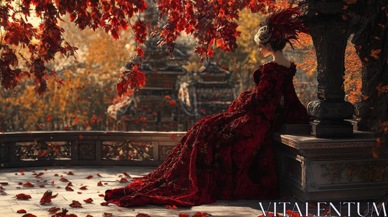 Elegant Woman in Autumnal Splendor AI Image