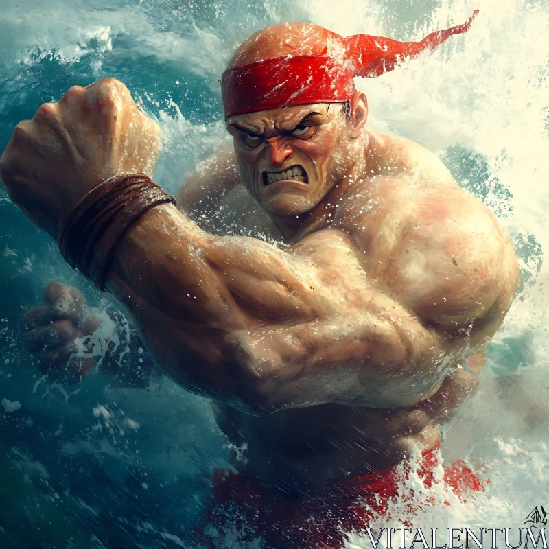 AI ART Aggressive Man in Ocean