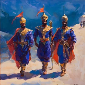 Royal Figures in Blue and Gold