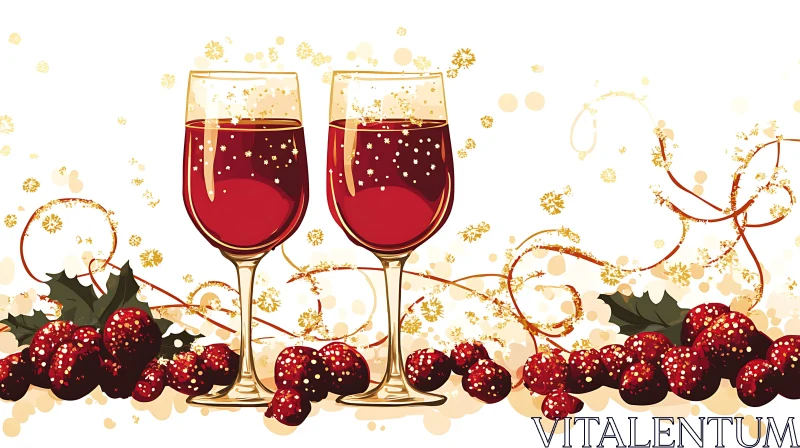 Holiday Wine and Berries Still Life AI Image