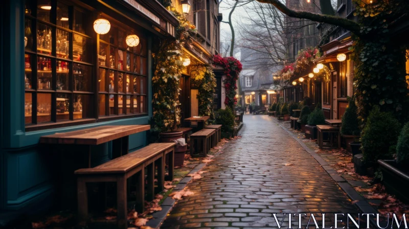 Atmospheric Cobblestone Alley in an Old European Town AI Image